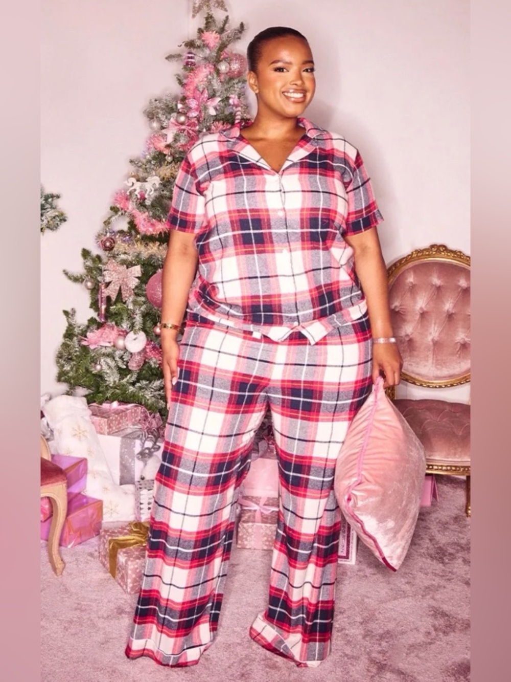 PrettyLittleThing Plus Navy Checked Plaid Pajama Pants 3X NWT